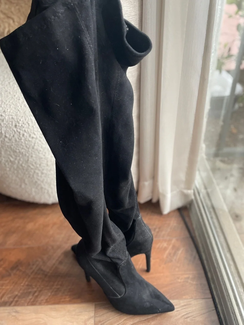 Black Over-the-Knee Suede Pointed Toe Stiletto Boots